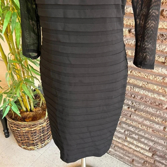 Tadashi Collection Black Illusion Mesh Yoke Pleated Matte Jersey Formal Dress - Picture 5 of 9
